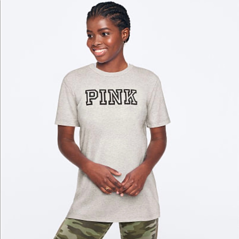 VS PINK HEATHER STONE GREY CAMPUS SHORT SLEEVE TEE